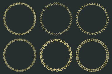 Set of decorative tribal openwork circle frames. Geometric ethnic braided ornate round border. Mayan style pattern. Vector background