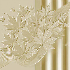 Embossed maple leaves 3d striped abstract pattern. Beautiful floral relief background. Textured autumn vector backdrop. Surface emboss leaves. 3d modern ornaments with embossing effect. Leafy texture.