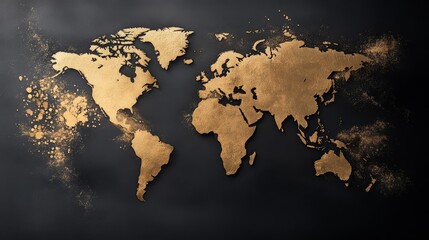 A black and white world map with gold dots on it