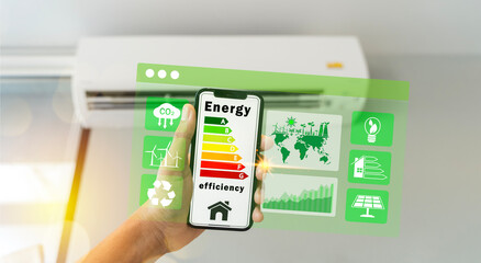 Energy efficiency concept. energy efficient house building rate label audit for sustainable...