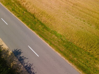 Top View of the roads, landscape and roadside from the height of a flying drone. 