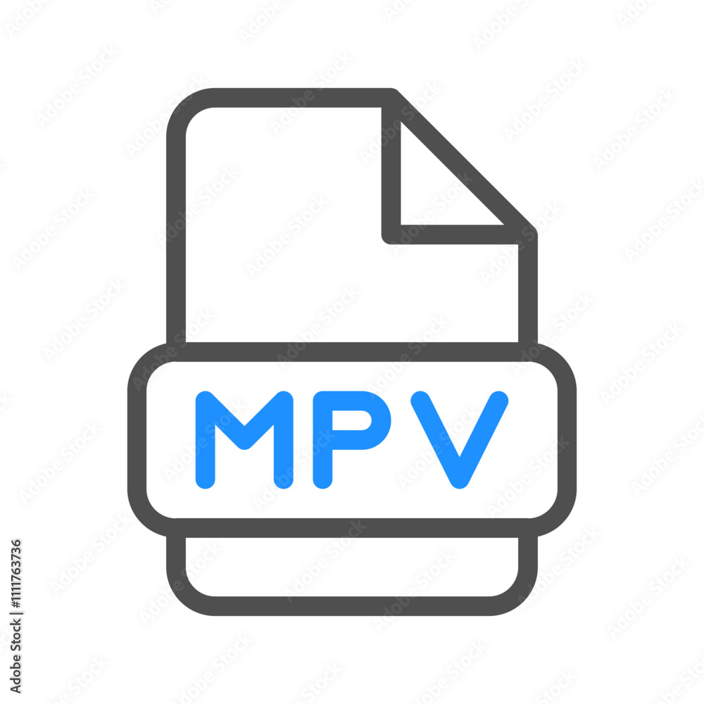 Poster mpv document files icon, video format symbol with a unique colored outline design
