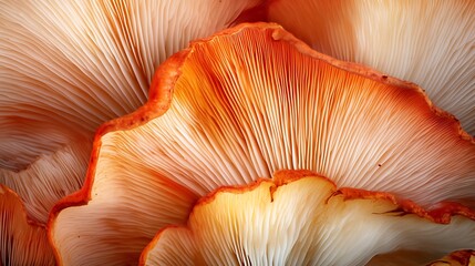 Orange and White Mushroom Gill Texture Detail