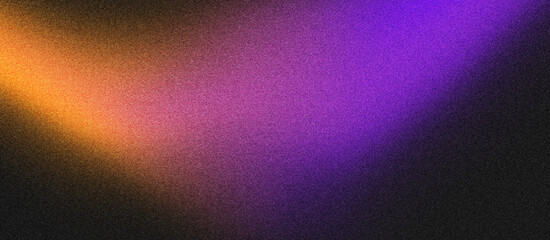 Grainy black orange purple gradient background and noise texture effect banner