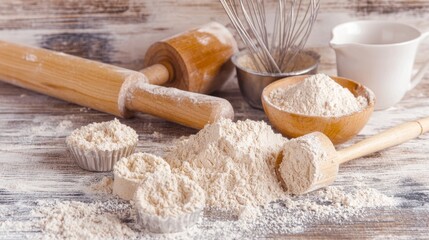 Various Flour Textures on a Rustic Surface
