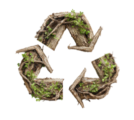 recycling symbol made of roots and grass, leaves, eco creative icon design. cutout