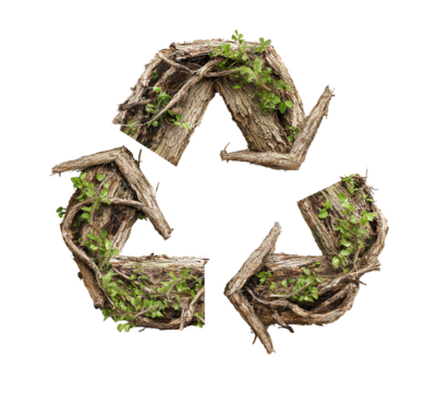 recycling symbol made of roots and grass, leaves, eco creative icon design. cutout