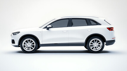 Fototapeta premium Modern white SUV featuring black roof rack and tinted windows, photorealistic style. 