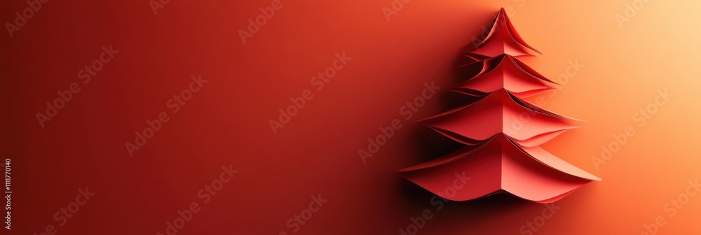 Poster a layered 3d paper christmas tree design stands upright, providing an ideal blank canvas for festive
