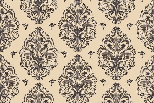 Fototapeta An intricate and ornate pattern with a vintage and baroque feel. The use of rich colors like burgundy, gold, and cream creates a sense of luxury and elegance