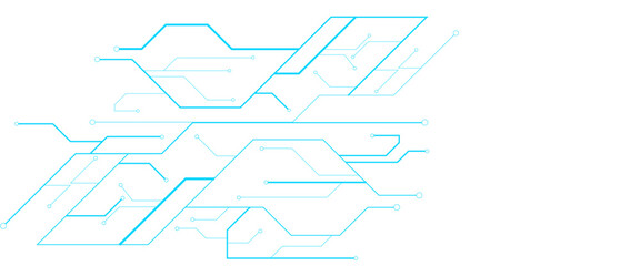 Global communication technology background design, Blue abstract geometric dots and lines connection circuit concept.