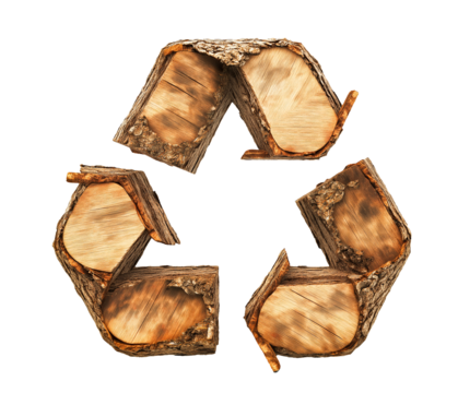 recycle symbol made of wood, log wooden recycling icon creative design. cutout png