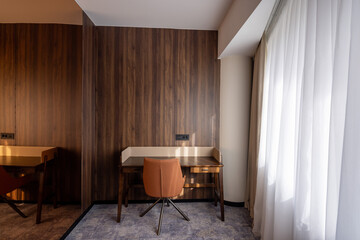 Hotel room interior, work table area