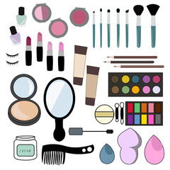 a compleate set of women's make up tools vector