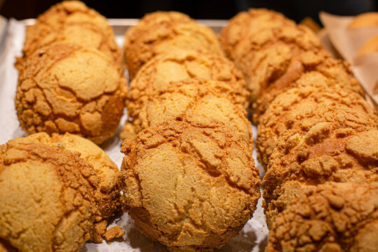 freshly soboro bread on white board
