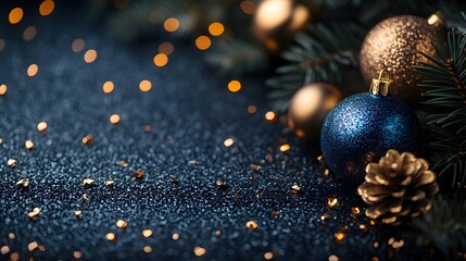 Fototapeta premium Sleek New Year card background with metallic details and space for writing