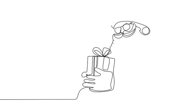 Selfdrawing of Santa with gift one line. 2D animation of drawing a chocolate bar over the fireplace. 4k stock video with alpha channel for whiteboard, chalkboard, presentation. High quality 4k footage