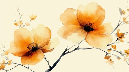 A delicate watercolor illustration of yellow flowers on a branch, evoking tranquility.