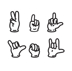 set different hand sign pointing navigating icon kids cartoon symbol isolated on blue background