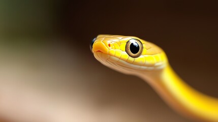 Fototapeta premium Bright yellow snake features intricate patterns and sharp eyes in a natural habitat setting