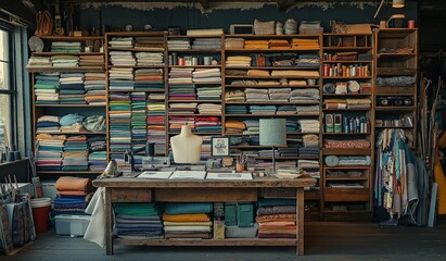 Obraz premium AI generator image of modern textile production scene showcasing sustainable fashion and personalized clothing.clean factory with automated sewing machines, workers customizing garments with intricat