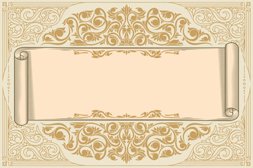 Decorative ornate retro floral blank scroll template