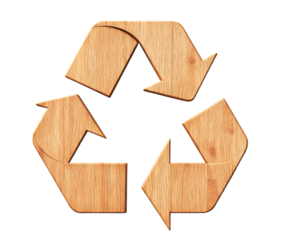 recycle symbol made of maple wood board texture. eco recycling icon. cutout png