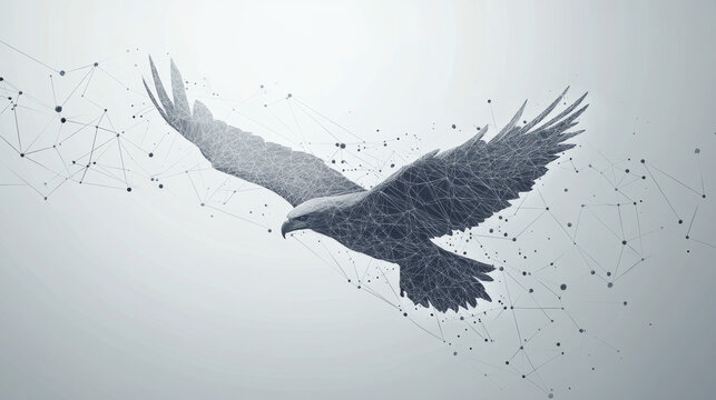 Grey eagle with polygon line on abstract background. Polygonal space low poly with connecting dots and lines. Connection structure. Vector science background.