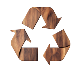 recycle symbol made of walnut wood board texture. eco recycling icon. cutout png