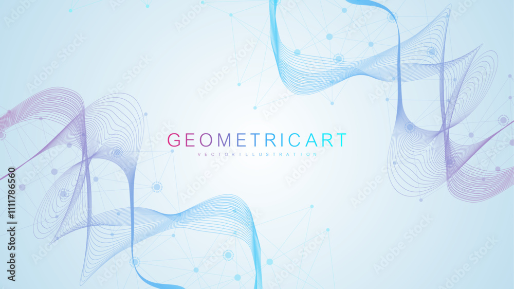 Poster geometric abstract background with connected line and dots. structure molecule and communication. bi