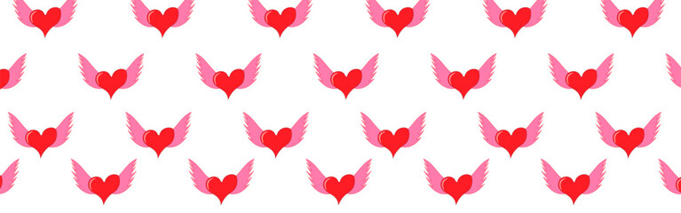 red heart with wings pattern on transparent background ,