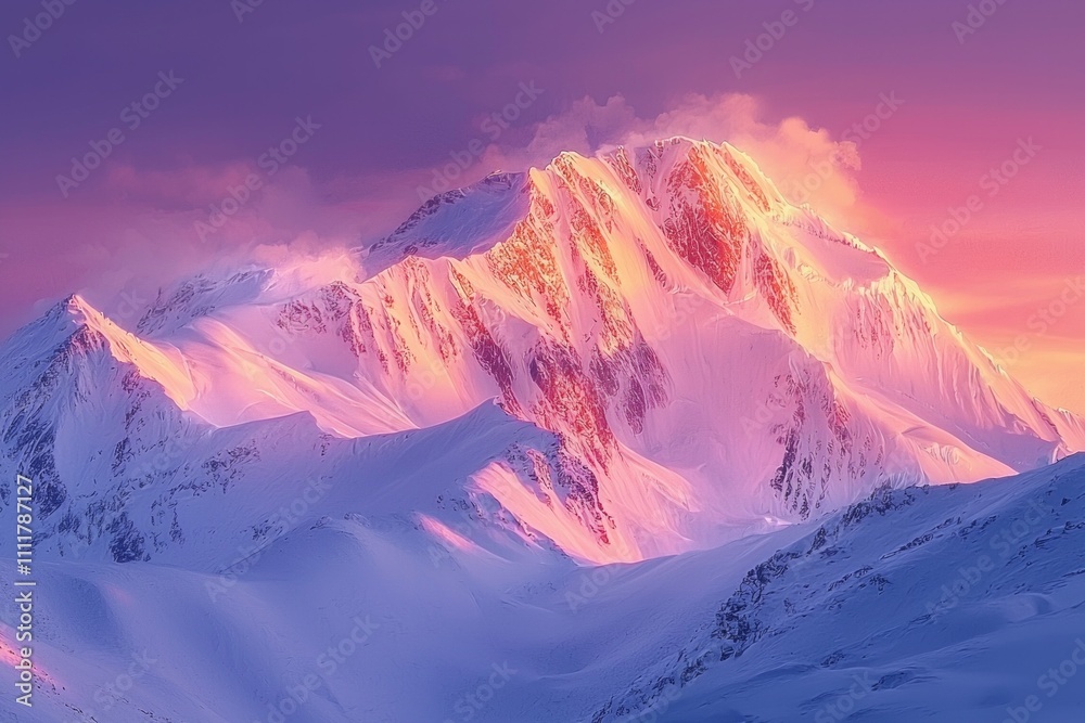 Wall mural Beautiful snow covered mountains at sunrise, warm colors