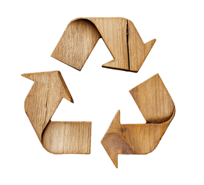 recycle symbol made of white oak wood board texture. eco recycling icon. cutout png