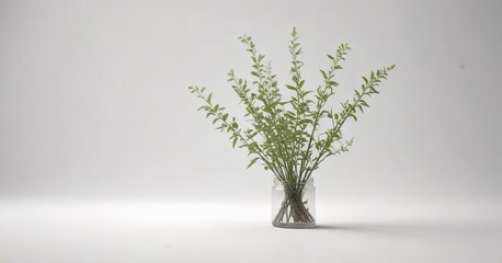 Obraz premium Low-growing wiry herb with slender stems and small green leaves on white background , leaves, background