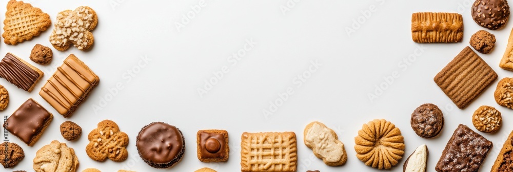 Aufkleber colorful sweets and cookies are beautifully arranged on a white background, providing ample space fo