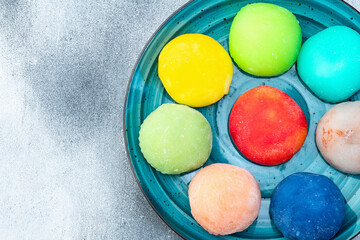 Mix of colorful mochi . Traditional japanese dessert