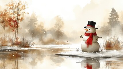 Fototapeta premium Charming Snowman with Scarf Isolated on White Background for Holiday