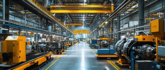 Robotic arms working in a high-tech manufacturing facility during evening hours