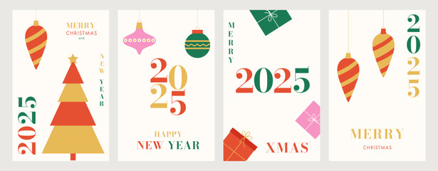 Set of vertical posters for Merry Christmas and Happy New Year. Vector illustration