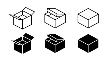 Box opening set icons. Linear and silhouette style. Vector icons.