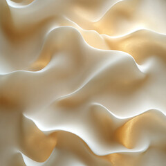 The texture of 3D wallpaper with smooth waves and curves, like sand dunes, warm beige and golden shades, muted light, a sense of natural fluidity
