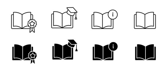 Book set icons. Linear and silhouette style. Vector icons.