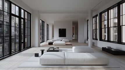 Serene and Sophisticated Minimalist Living Space with Abundant Natural Light