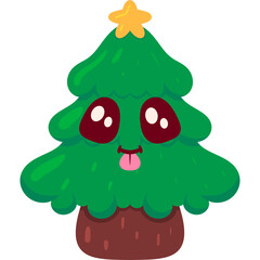 Christmas Tree Playful Face Cartoon