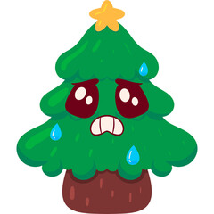 Christmas Tree Nervous Face Cartoon