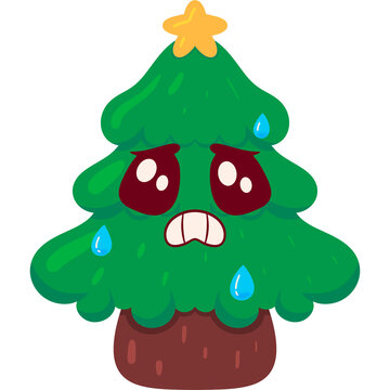 worried christmas tree cartoon character clip art preview