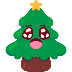 Christmas Tree Surprised Face Cartoon