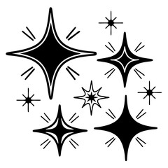 Minimalist Sparkle Icon Set – Black and White Starburst Design