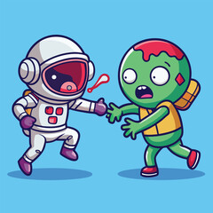 Fototapeta premium Cute Alien and Astronaut fighting vector illustration