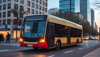 Obraz premium modern public transport bus moving through city streets